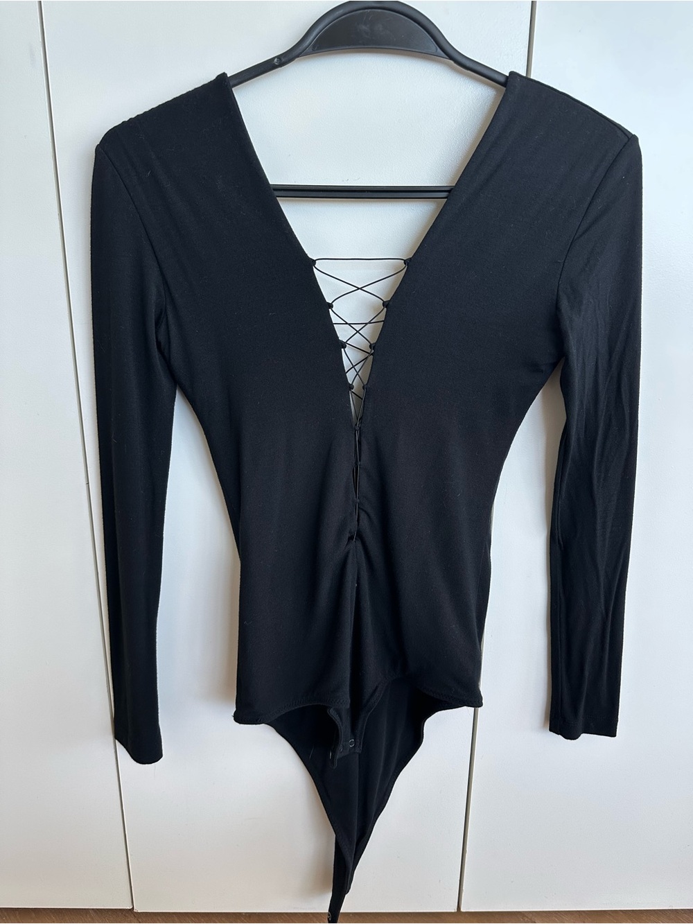Alexander Wang Black Lace Up Plunge Bodysuit XS Modal Jersey